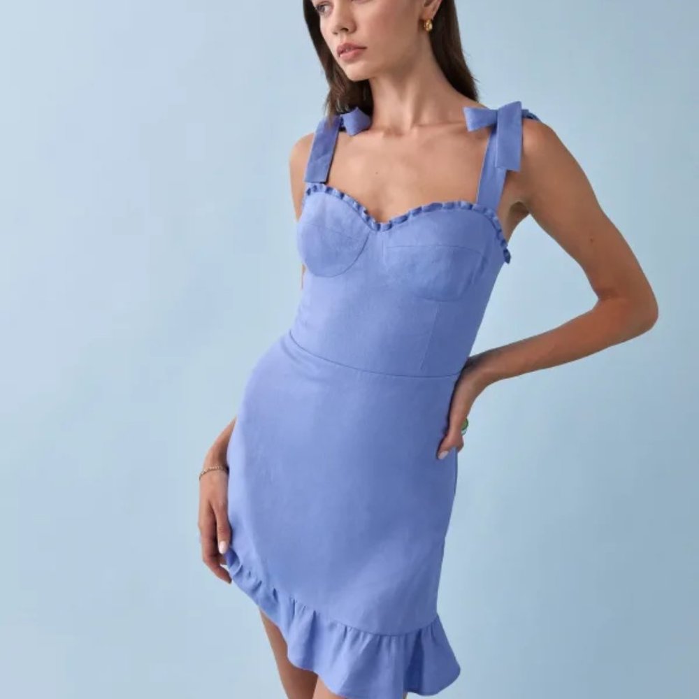 NWOT Reformation Desiree Linen Dress in Dusk Blue